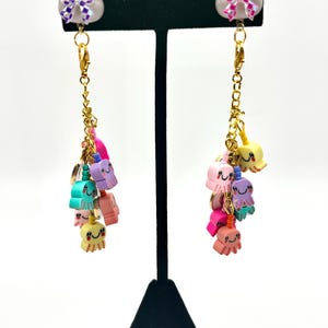 Handmade Pastel Octopus Dangle Earrings: Gingham Bow Kitty Studs