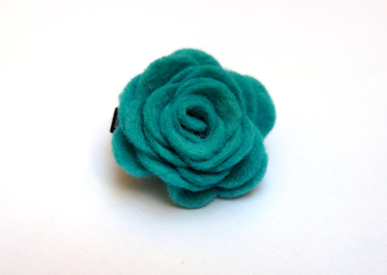 Mini Hair Clip Alligator Clips Felt rose hairclips Flower snapclips Set of 2 Turquoise Felt Rose Hairclips- Floral Clips