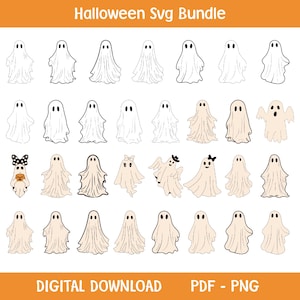 Cute Ghost Halloween svg Bundle, Retro Ghost png, Retro Floral Ghost png, Dog Ghost svg, Ghost Reading svg, Spooky Season, Halloween png