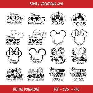 Paquete de viaje familiar (SVG/PNG) de 2025, vacaciones familiares (PVG) de 2025, diseño de sublimación para viaje familiar, modo vacaciones (PVG), Reino Mágico (SVG)