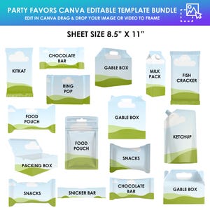 Party Favor Mockups Bundle - Party Favor Mockup Bundle, Chip bag, Water Bottle Mockup, , Juice Pouch, Canva Frame Mockup Bundle, Mock ups