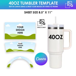 40oz Tumbler Template, 40oz Tumbler Wrap, 40oz Tumbler Sublimation, Tumbler With Handle, Blank Tumbler Wrap Template, png, Canva Pdf File