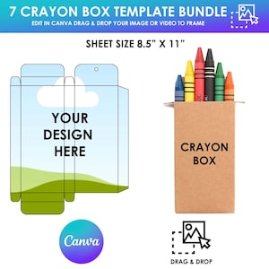 5 Size Crayon Box Template, Wax Crayon Box Template, Wax Color Pen Gift Box, Box Template, Party Favor Box, Gift Box Svg, Canva Editable