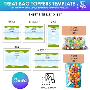 Treat Bag Toppers Canva Template Bundle, Editable Treat Bag Topper, Canva Editable Template, Party Favor Template,Candy Party Favor Template
