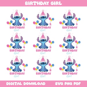 Stitch Birthday SVG PNG, Birthday Girl Stitch Digital Image, Lilo and Stitch Birthday Instant download, Stitch & Angel SVG-bundel
