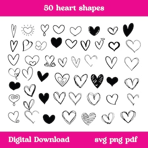Heart Svg Bundle, Heart Doodle Svg, Hand Drawn Heart Svg, Heart Clipart, Valentine Day Heart Svg, Instant Download, Love Svg, Love Clipart