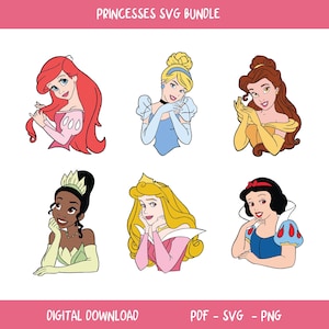 Princesses PNG Cliparts Bundle, all Princesses PNG Cartoon Sublimation Cliparts, Princess Movie Themed Clip Arts Collection, Princess PNG