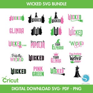 Wicked SVG Bundle, Wicked Film 2024 PNG, verändert für eine gute SVG, Hexe Clipart, Glinda und Elphaba Drucke, böse Hexe Sublimation Designs