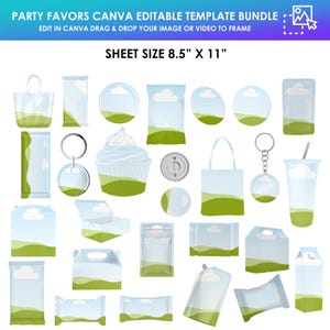 Party Favor Mega bundle, Party Favor Canva Editable Template, Chocolate Bar, Chip Bag, Keychains Mockups, Car Coaster, Hoodie Mockup