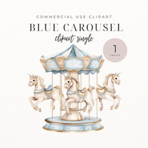 Blaues Karussell Aquarell Clipart, süßes Pony Clip Art für Babyparty, Kinderzimmer Dekor, Karneval PNG Download