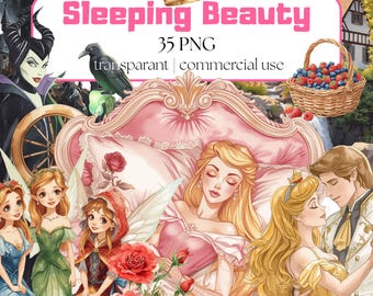 オーロラ姫の水彩画クリップアート：眠れる森の美女 PNG（デジタル