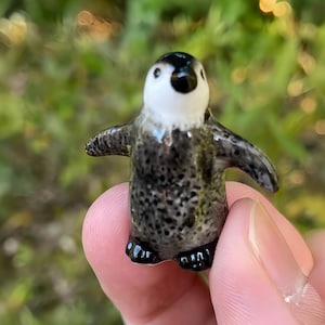Mini Ceramic Penguin Figurine – Handmade Pottery Animal Sculpture, 1.2in Collectible Gift