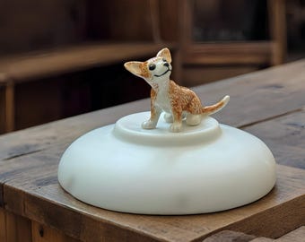 Mini Ceramic Corgi Figurine – Handcrafted Porcelain Dog Sculpture, Tiny Welsh Corgi Art, Animal Gift