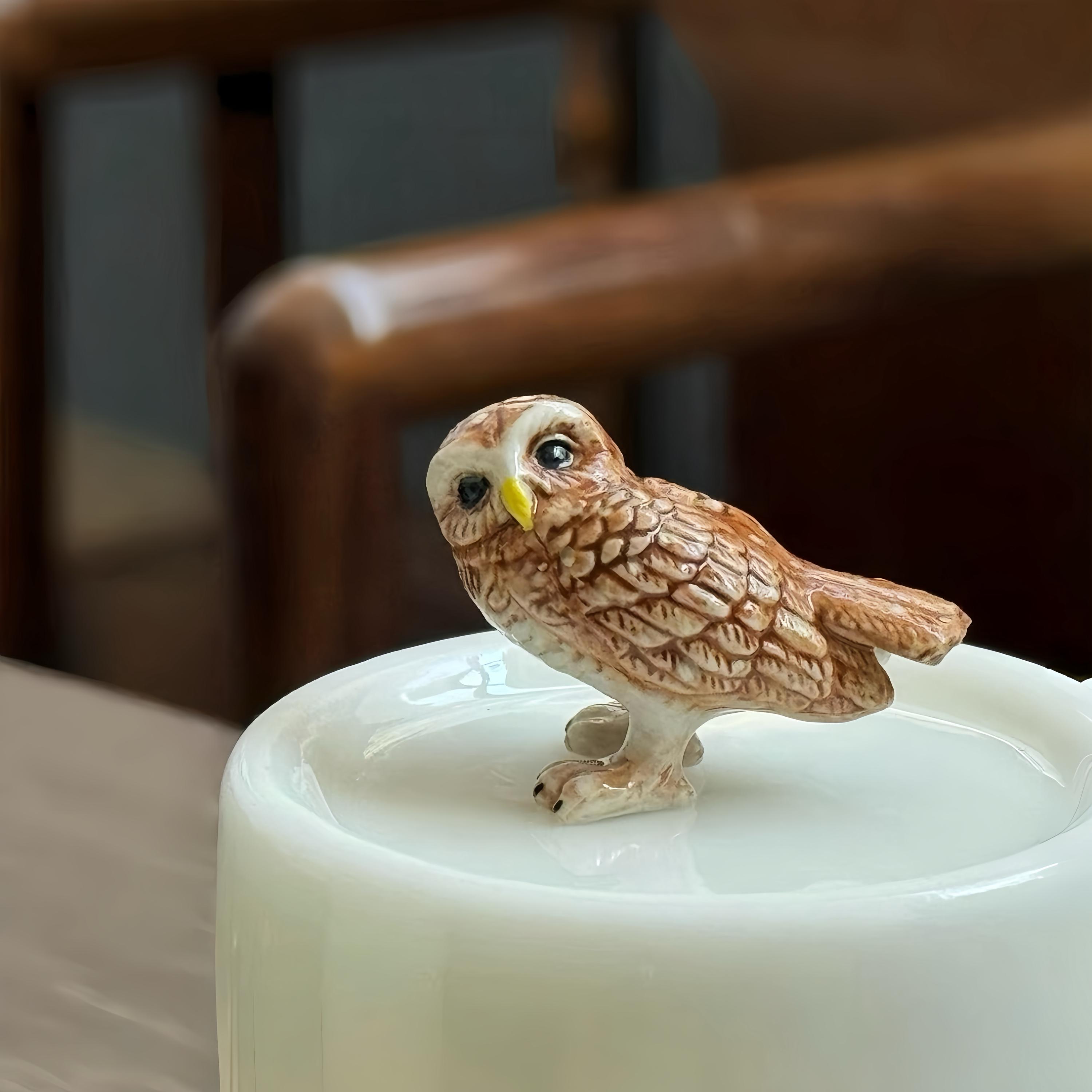 Handmade Ceramic Owl &ndash; Mini Brown Pottery Bird Figurine, Wildlife Desk Decor