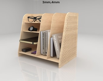 Desktop Organizer Laser Cut SVG Files | Wooden Desk Organiser DXF PDF | Book & File Holder with Small Accessories Storage | 3mm 4mm