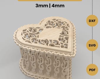 Heart Shaped Gift Box Svg Laser Cutting Files - Heart Box Svg Files For Laser Cutting - Valentine Jewelry Box