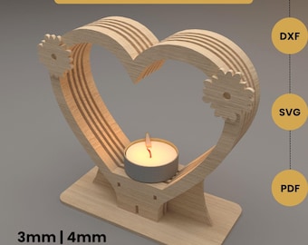 Heart Tealight Holder Svg, Wedding & Valentine Gift Decor Glowforge Ready, DIY Decor