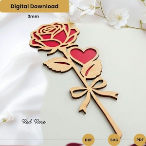 Rosblomma laserskuren svg, blommig laserskuren fil, stående blomma svg, Glowforge svg, mors dag-present