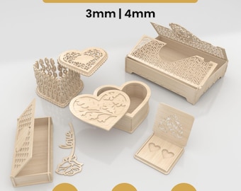 Heart Gift Box Bundle SVG Laser Cutting File for Valentines Day, Why I Love You Heart Templates