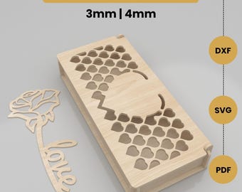 Boxed Flower Gift Svg Laser Cutting Files for Valentine day, Laser Cut Gift Box and Flower, Vector Files For Laser Cutting