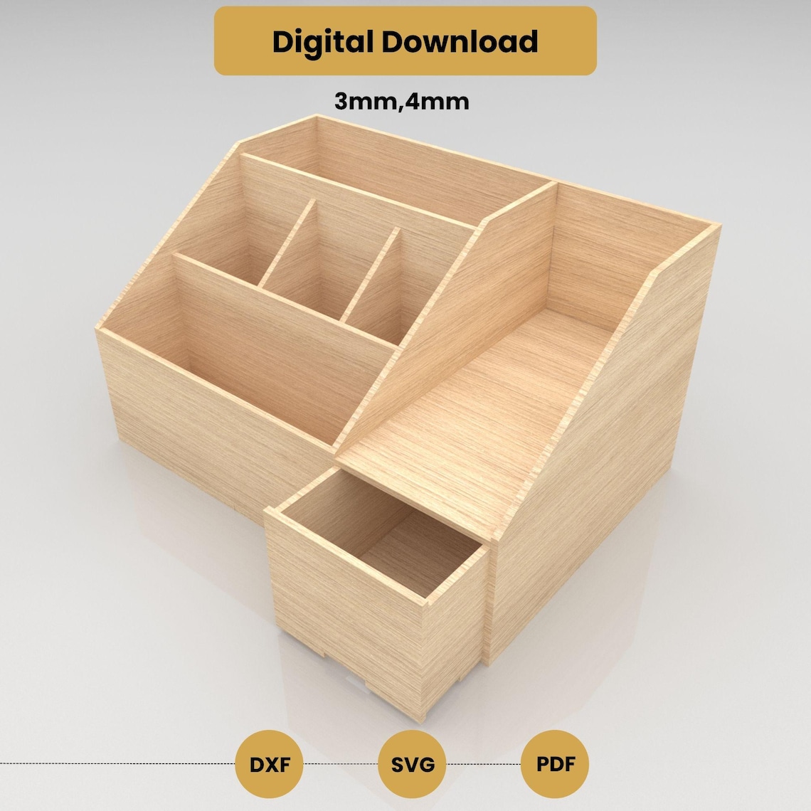 Desk Organizer Laser Cutting Svg Files | Desktop Storage Unit DXF PDF ...