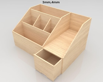 Desk Organizer Laser Cutting Svg Files | Desktop Storage Unit  DXF PDF | Wooden Office Organizer CNC | 3mm 4mm