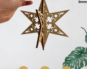 Christmas Star 3D Ornament SVG – Laser Cut Holiday Decor File for Glowforge & CNC