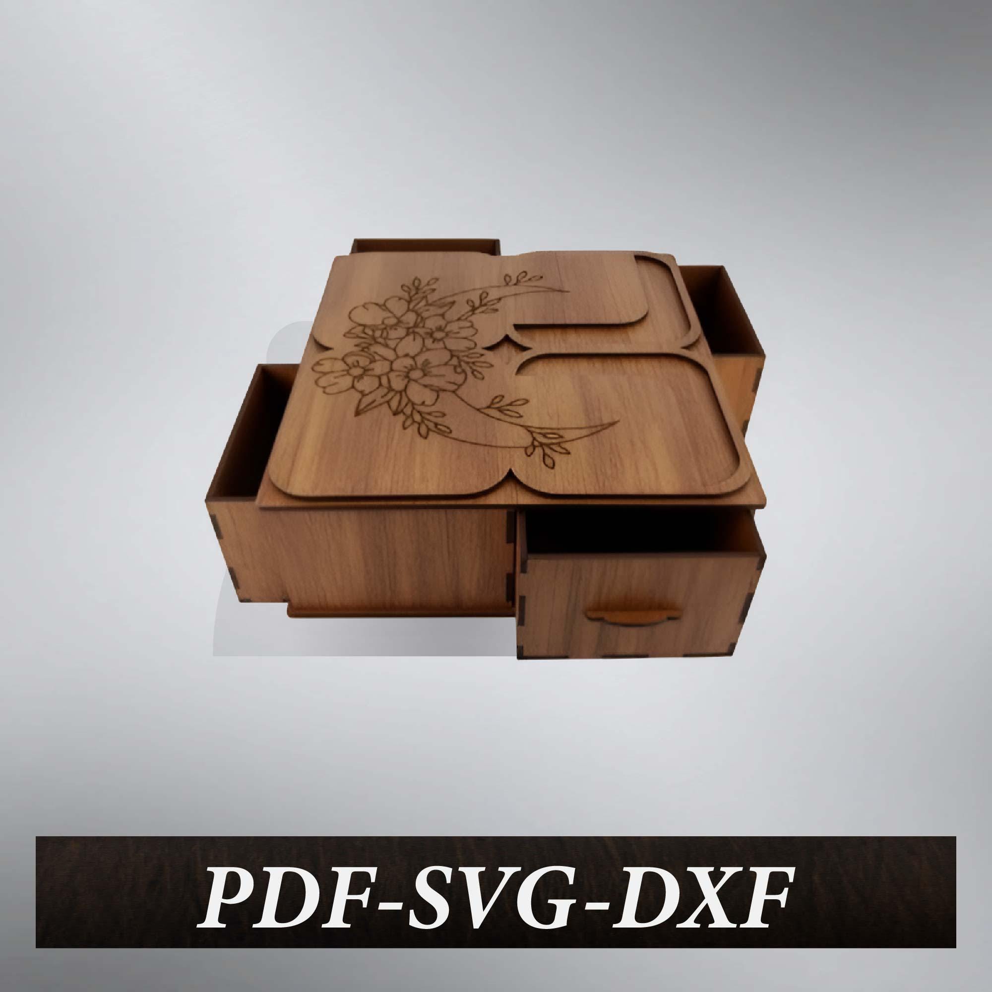 Laser Cut 4 Drawer Gift Box SVG – Wooden Storage Organizer Template DXF ...