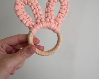 Handmade Macrame Bunny Ear Teether – Soft & Stylish