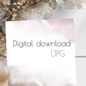 Puede incluir: Una tarjeta blanca con las palabras "Descarga digital" y "1JPG" en texto negro. La tarjeta tiene un diseño de acuarela en tonos rosa y marrón. Flores secas y vegetación en el fondo.