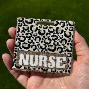 Champagne & Black Cheetah Print Badge Buddy with Custom Title | Glitter badge buddy | Gift for nurses and student nurse | Badge accessory