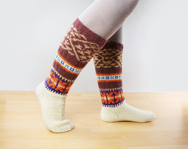 Knee high knitted socks with african ornaments for women Etsy