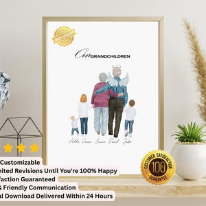 Grandparent Gift - Personalised Grandparents Art, Family Portrait for Nan & Grandad, Personalized Grandparent Portrait