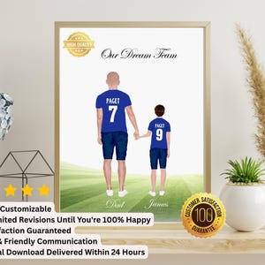 Dad Football Gift, Custom American Football Print for Dad&#39;s Birthday, Sports family art, Father son gift, Personalized NFL Family Portrait