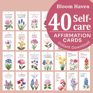 Printable Flower Affirmation Cards, Self Care, Self Love, Encouragement, Aesthetic Gift Motivational Quotes for Mental Health, Inspiration