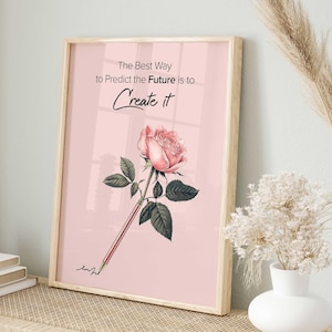 Printable Wall Art Positive Quote Inspirational Motivational Poster for Girls Pink Trendy Wall Art Flower Print Digital Download Dorm Decor