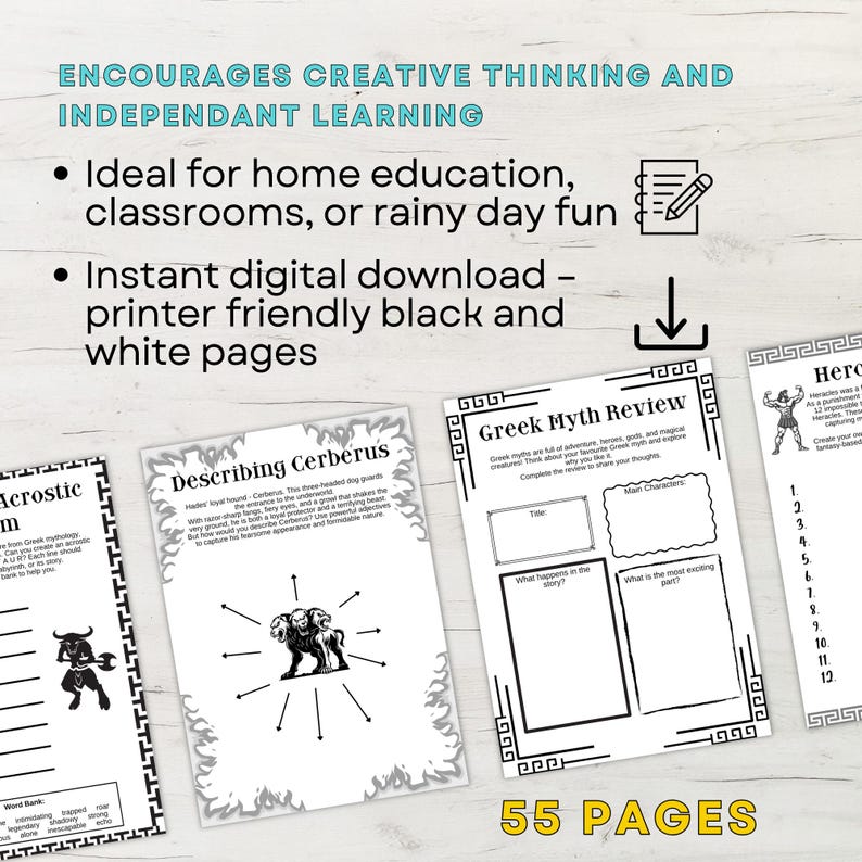 Greek Myths Unit Study Printable Worksheets Homeschool Resource Home Education Ancient Greece Mythology Printables image 8
