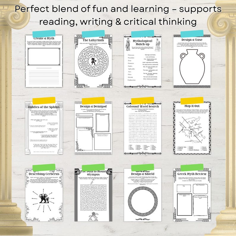 Greek Myths Unit Study Printable Worksheets Homeschool Resource Home Education Ancient Greece Mythology Printables image 9