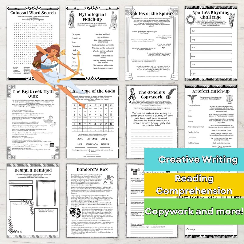 Greek Myths Unit Study Printable Worksheets Homeschool Resource Home Education Ancient Greece Mythology Printables image 3