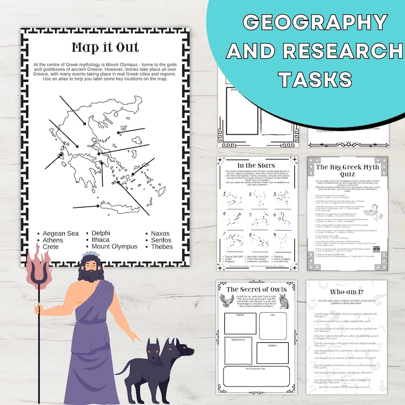 Greek Myths Unit Study Printable Worksheets Homeschool Resource Home Education Ancient Greece Mythology Printables image 7