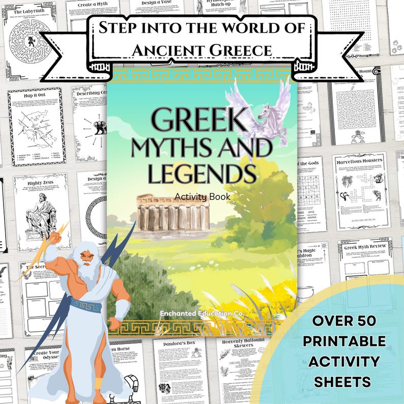 Greek Myths Unit Study Printable Worksheets Homeschool Resource Home Education Ancient Greece Mythology Printables image 1