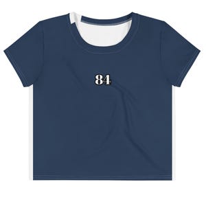 Retro 84 Crop Top – Y2K Sporty Baby Tee | Vintage College Aesthetic Shirt