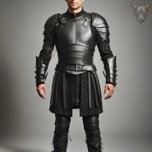 Medieval Black Knight Leather Armor Suit | Gothic Cosplay Costume for LARP | Renaissance Fair | Halloween