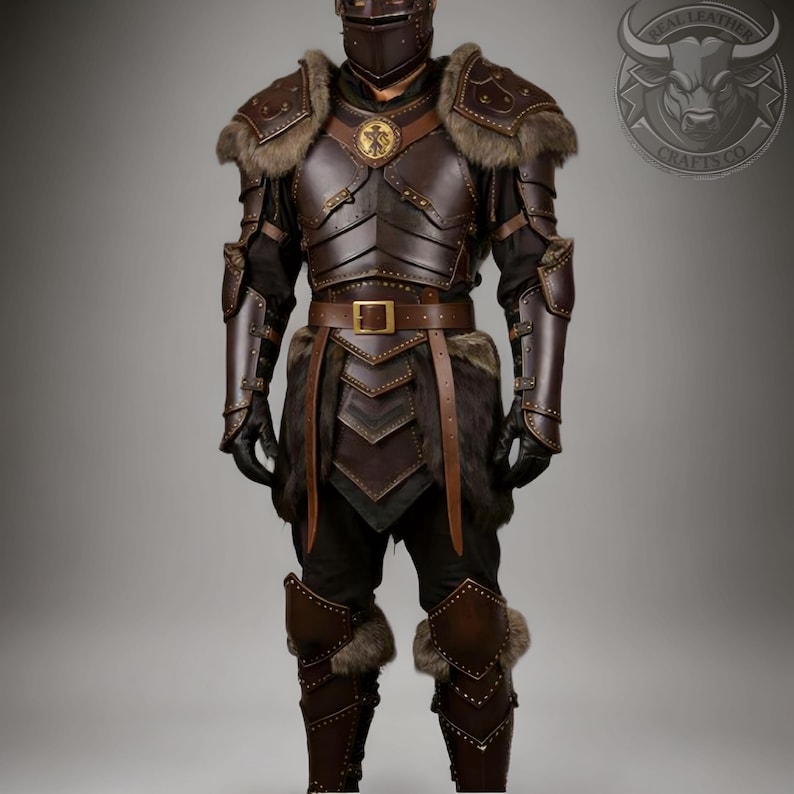 Viking Leather Armor Fur Trim Medieval Warrior Costume LARP Cosplay ...