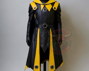 Yellow Black Hooded Ninja Leather Costume Armor Set Cosplay Outfit Men Party Jacket