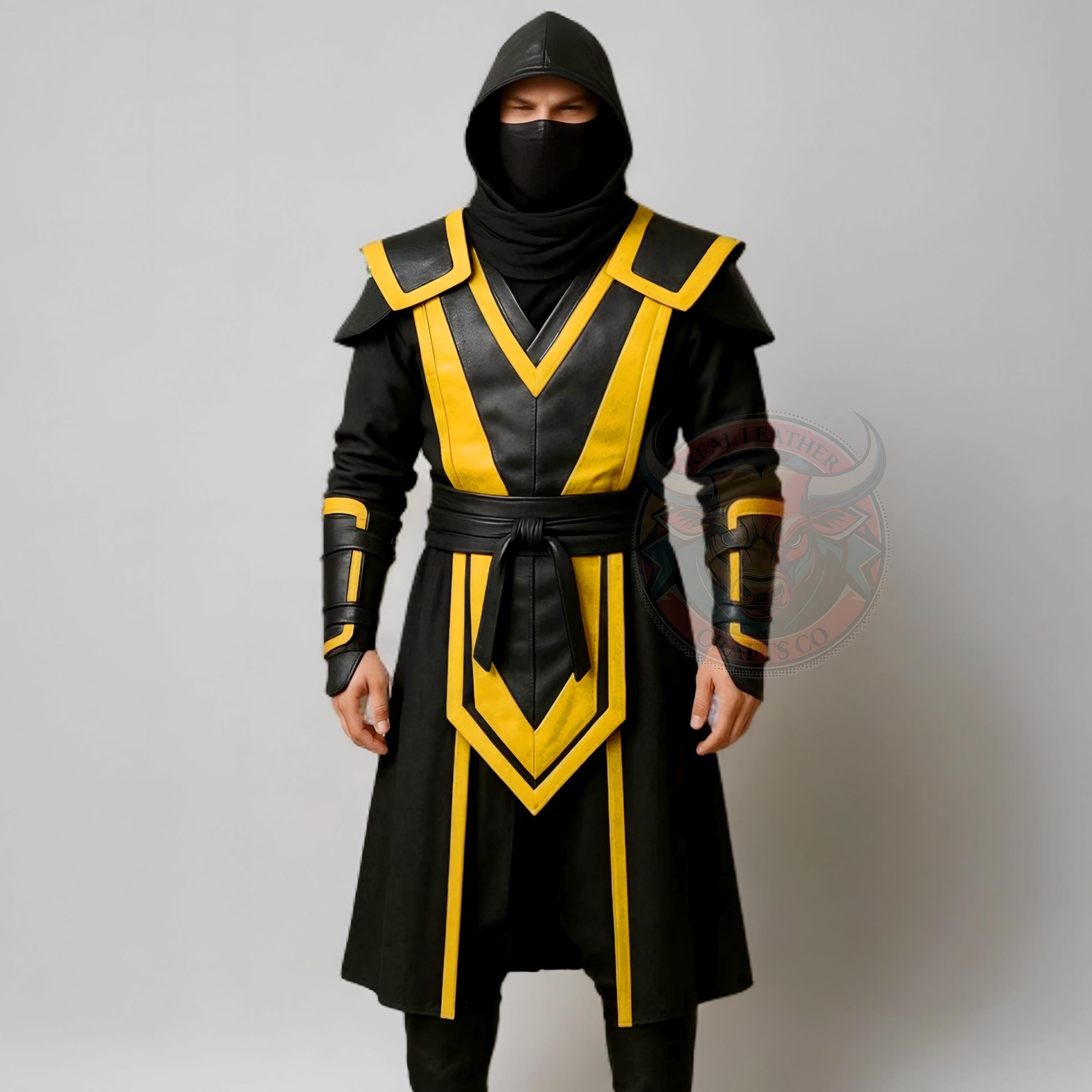 Ninja Robe Designs Black and Yellow Ninja Warrior Costume Leather Samurai Robe Cosplay ...