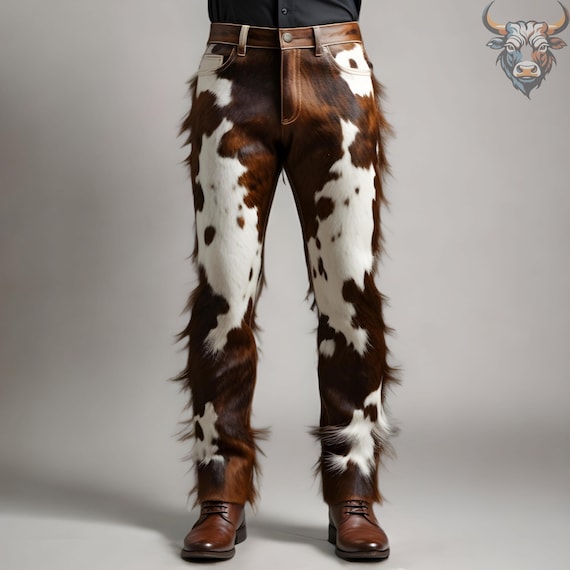 Cowhide Leather Pants Men Real Fur Trousers Western Wear Designer