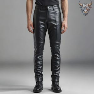 Men’s Black Leather Pants | Slim Fit Biker Trousers | Festival Party Wear Pant | Stylish Streetwear Bottoms Trouser | Gift For Him