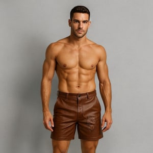 Men’s Brown Genuine Leather Shorts Handmade Cowhide Summer Biker Outfit Stylish Casual Festival Bottoms