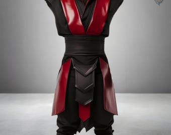 Handgefertigte Samurai-Rüstung aus echtem Leder | Rot Schwarz Ninja Cosplay Kostüm | Halloween Outfit